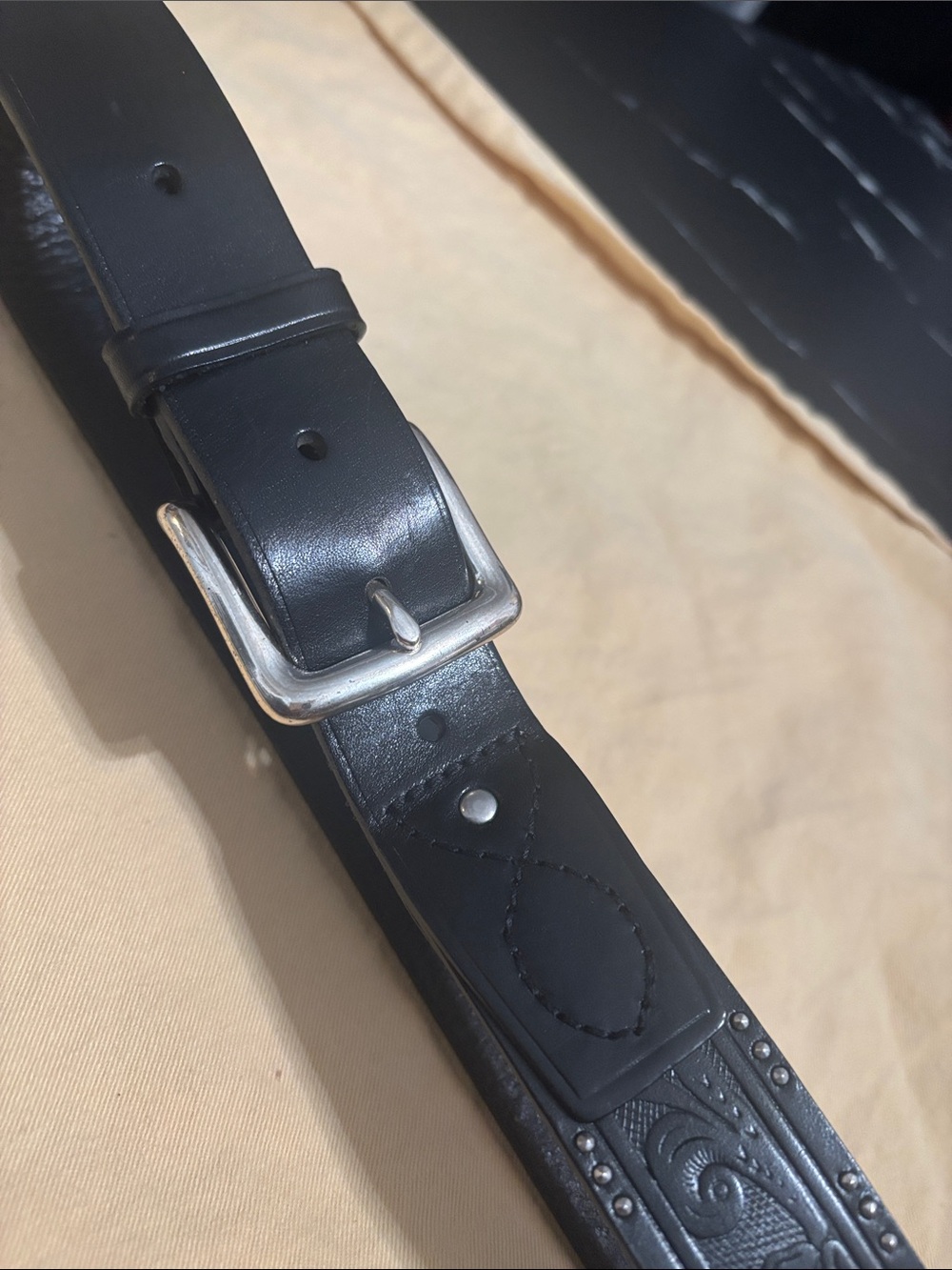 Lauren Ralph Lauren Black Leather Men's Belt with Silver Buckle